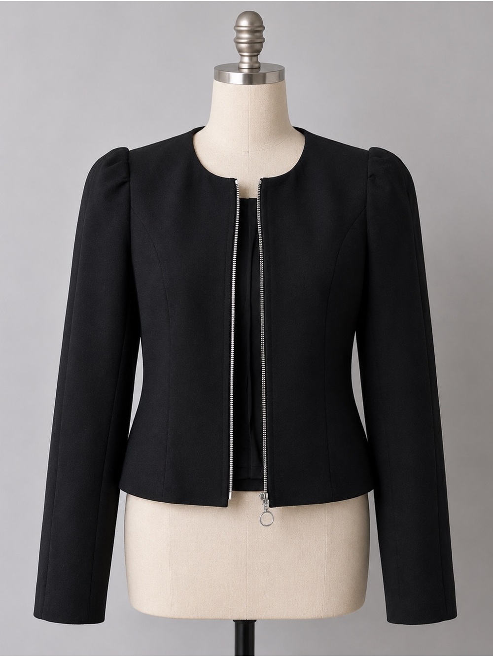 Zara Black Round-Neck Zip Jacket